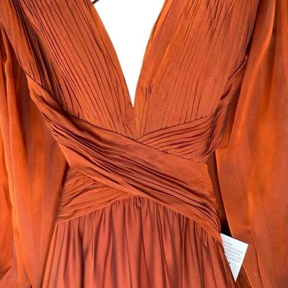 NEW Mac Duggal 67948 Pleated Cut Out Long Sleeve Lace Up Copper Gown 2 - Picture 6 of 8